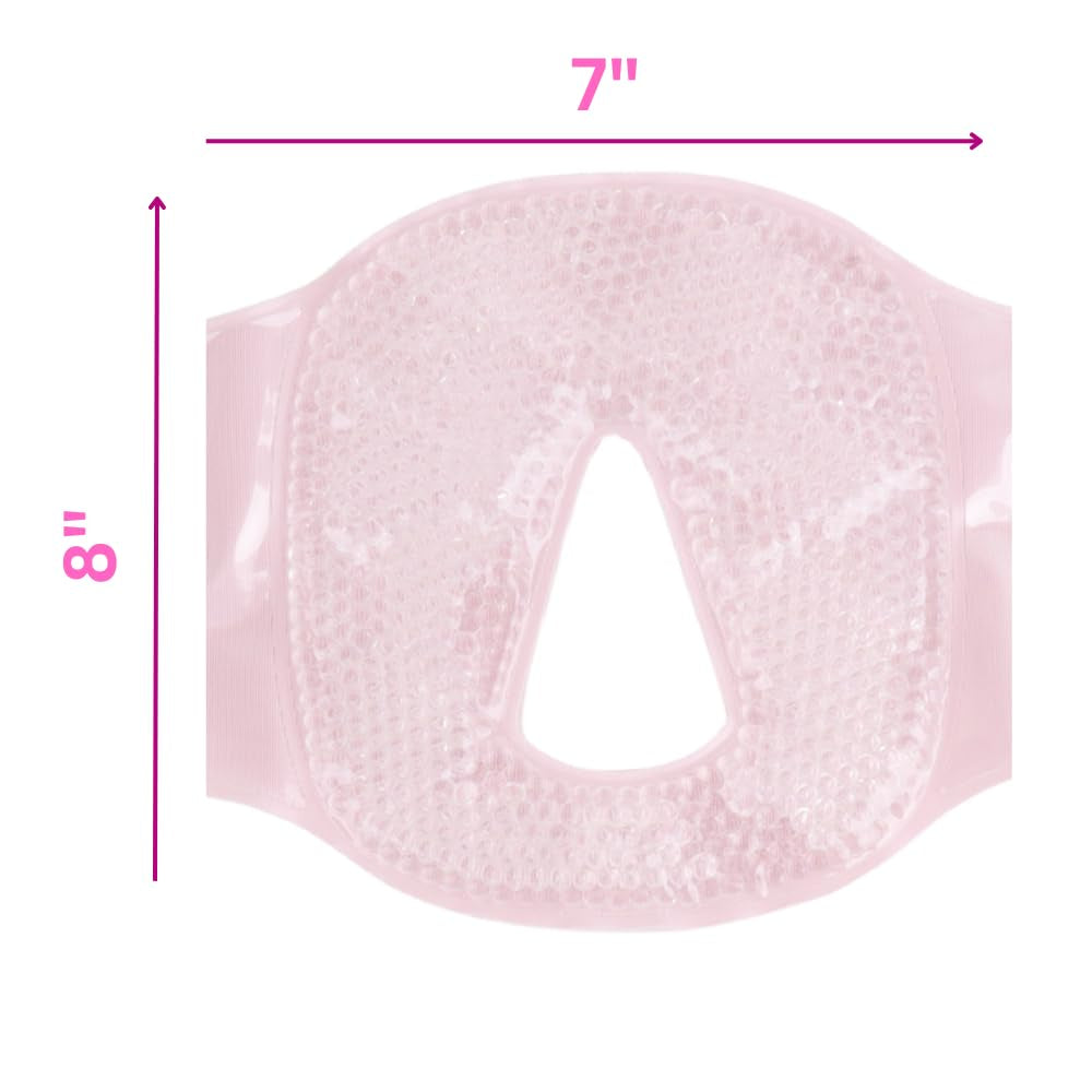 Hot and Cold Therapy Gel Bead Full Facial Mask by  Care | Ice Face Mask for Migraine Headache, Stress Relief | Reduces Eye Puffiness, Dark Circles | Fabric Back (Full Face W/O Eye Holes Pink)